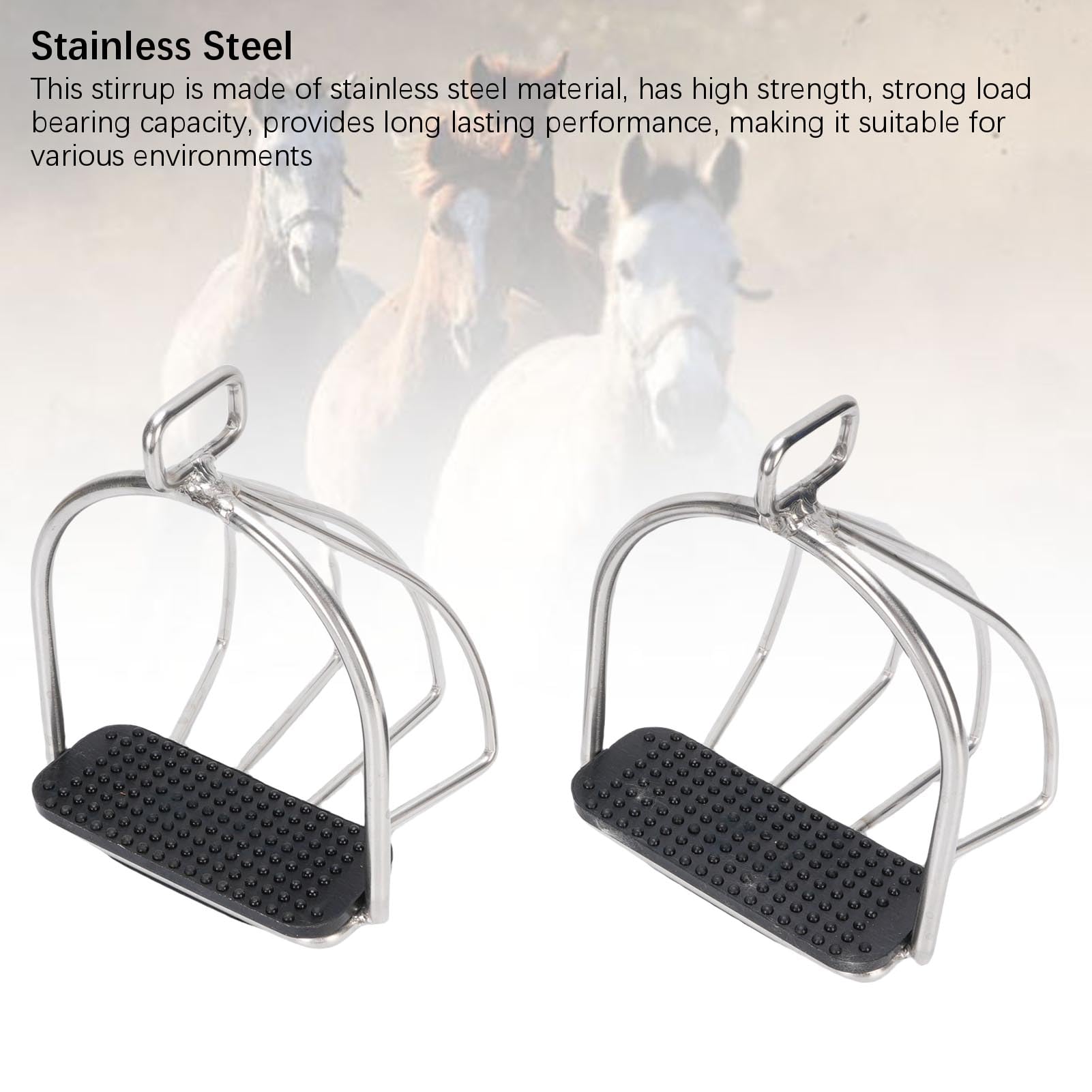 CHICIRIS Ejera de Jaula Segura para Caballos, Almohadilla sin Deslizamiento de Acero Inoxidable con Estribos de Caballo para Accesorios Ecuestres