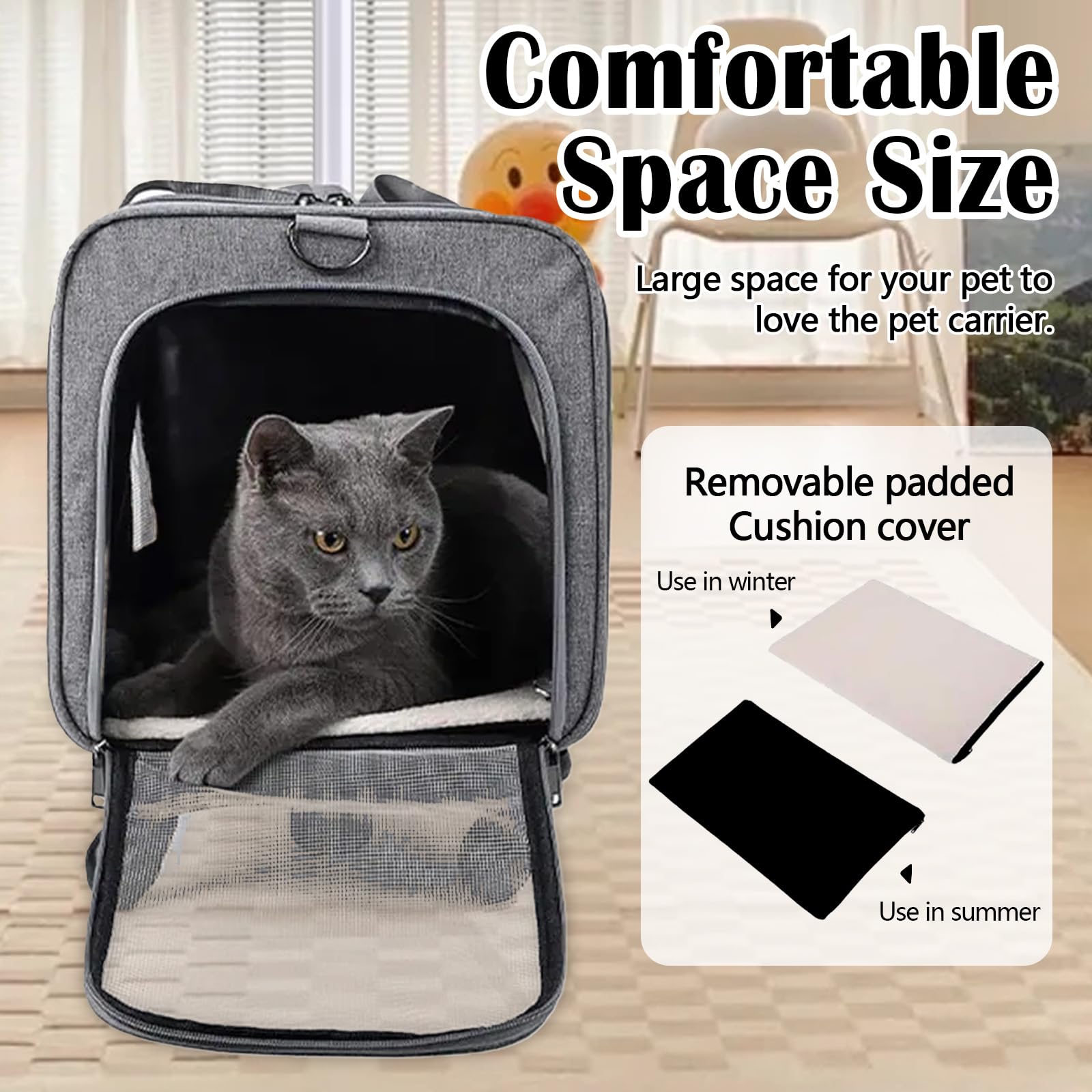 Transportín para gatos y perros, 48x40x32 cm, bolsa con asa telescópica, contenedor plegable para 1-2 animales de hasta 13,5 kg, con ruedas
