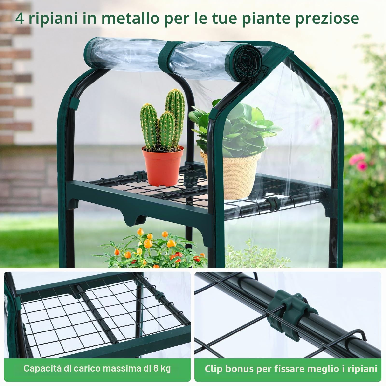 Ohuhu Mini Serra Portatile per Interni ed Esterni, Piantina Verde in Plastica con Ruote di Bloccaggio, Copertura Resistente, Ideale Regalo Giardinaggio per Donne