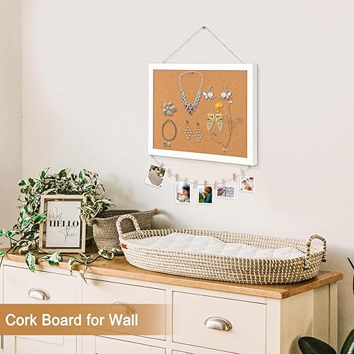 Miniatura 6 de Tablero de corcho de doble cara para pared, tablero de anuncios pequeño con marco de madera colgante de 16 x 12 pulgadas, tablero de visión de