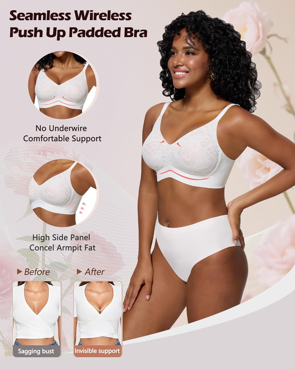 HORISUN Lace Jelly Bras for Women No Underwire Seamless Wireless V Neck Push Up No Wire Full Coverage Bralettes - Image 3