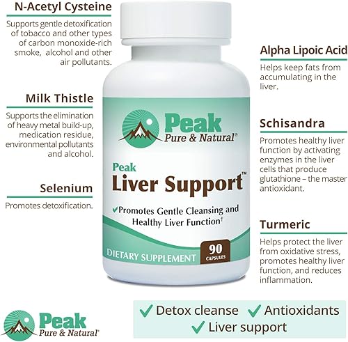Miniatura 6 de Peak Pure & Natural Peak Liver Support Suplemento de apoyo hepático a base de cardo mariano  Limpieza y desintoxicación del hígado  90 cápsulas
