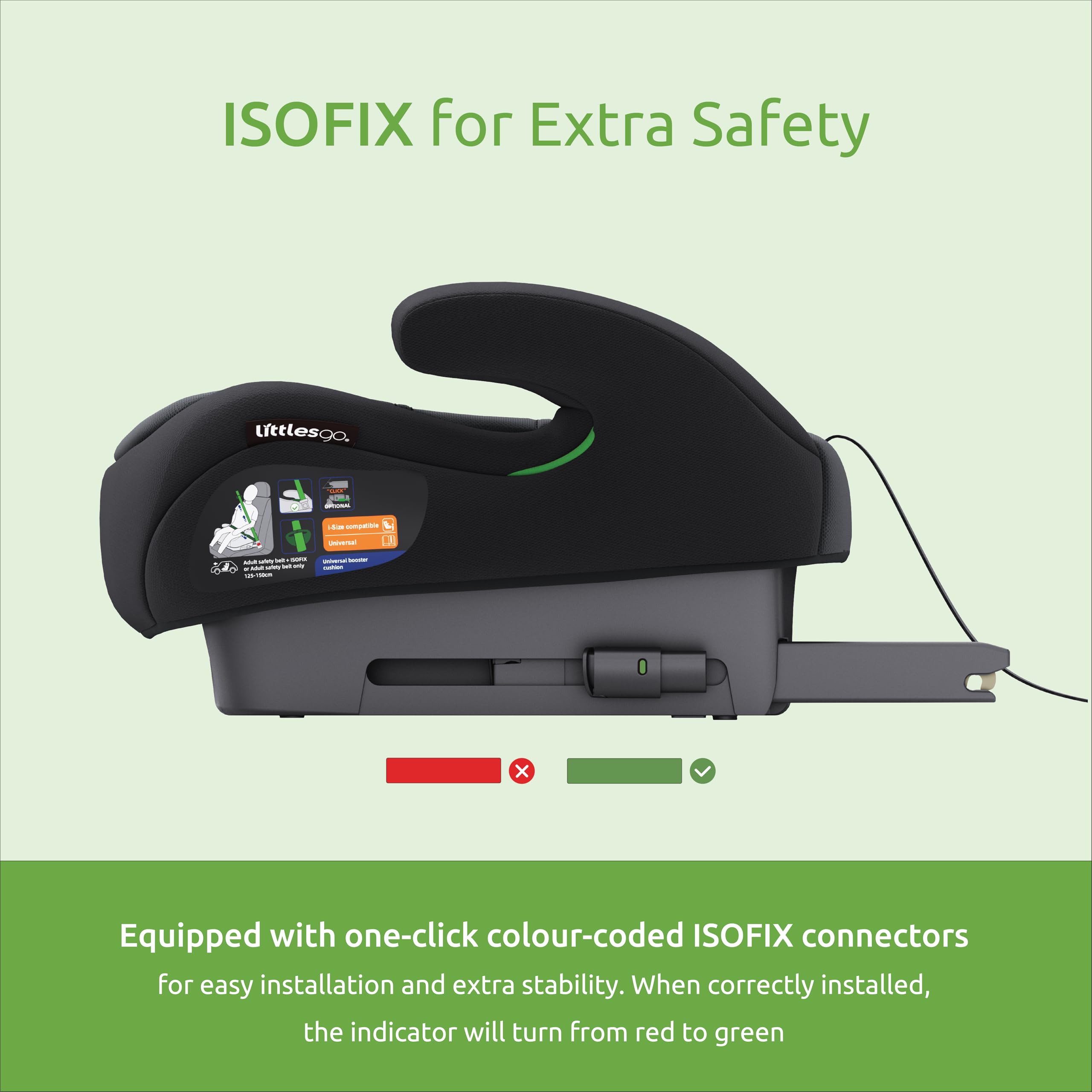 Littlesgo IFix Booster Seat, i-Size ISOFIX Car Seat, for Child from 125-150cm (3-12 Years, Group 2/3), Portable, Triple Foam Layers for Comfortable Travel, ECE R129, Darkgrey - Black, 1 Pack - 3