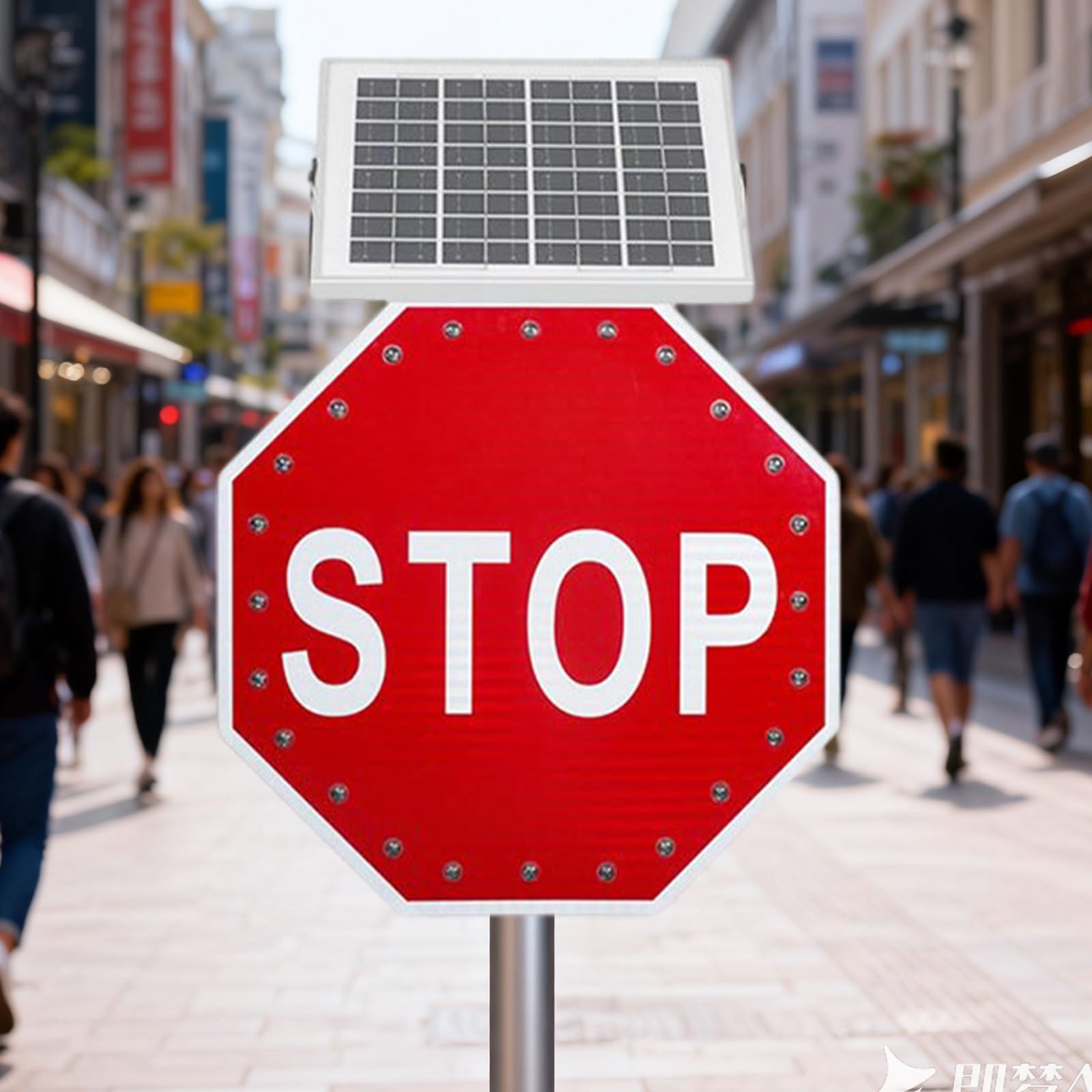 Señal de stop solar de 60 x 60 cm (24" x 24"), señal de stop LED intermitente solar, señal de tráfico octogonal de aluminio, resistente, marco de metal inoxidable, resistente al agua IP65.