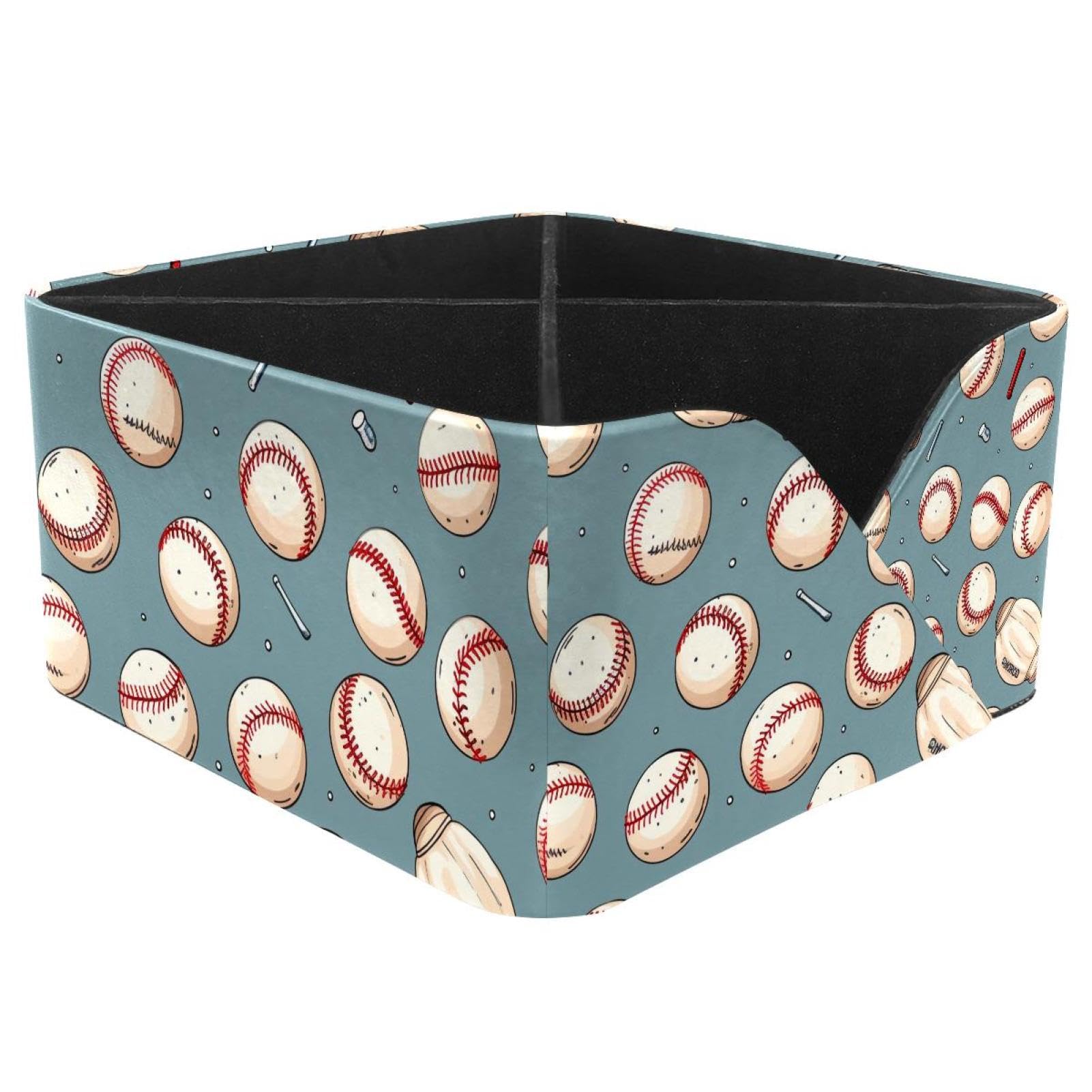 KengjuTesu Baseball Pattern Desktop Organizer Pen Holder, Rectangular Pencil Cup for Office, Study and Makeup Stations