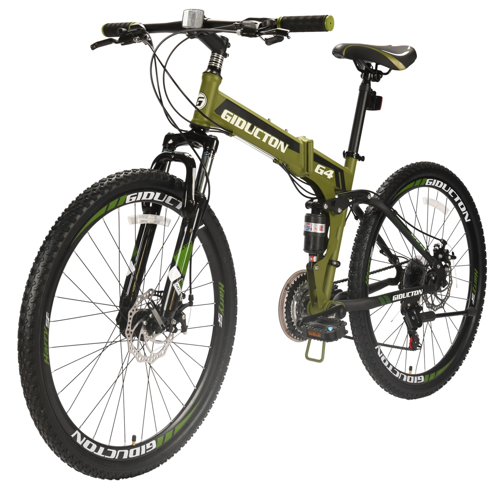 GIDUCTON 26 Inch Folding Mountain Bike with 21 Speed for Adults, 26 Inch Full Suspension Mountain Bike with Disc Brakes