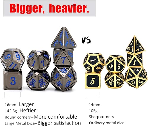 Miniatura 3 de Haxtec Juego de dados DND de metal negro y azul con juego de dados misteriosos y afilados