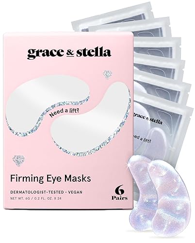 grace & stella Under Eye Patches with Peptides & Rice Extract - Firming Eye Masks for Dark Circles and Puffiness - Iridescent Eye Mask Patches for Firmer-Looking Skin - Vegan, Cruelty-Free, 6 Pairs - Peptide Eye Mask - 6 Pairs