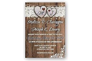 Rustic Wedding Invitations with RSVP Cards & Envelopes Set of 50