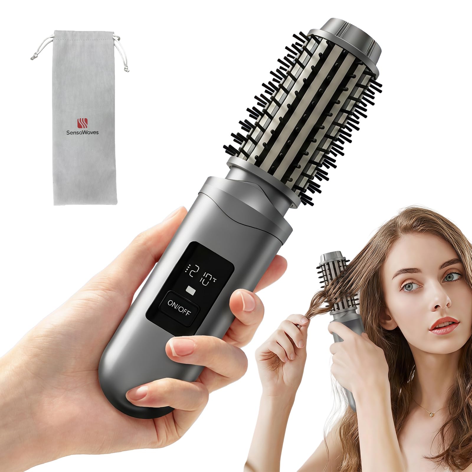 Spazzola lisciante per capelli senza fili, mini spazzola arricciacapelli con 3 controlli di temperatura, arricciacapelli ricaricabile anti-scottatura con display LCD