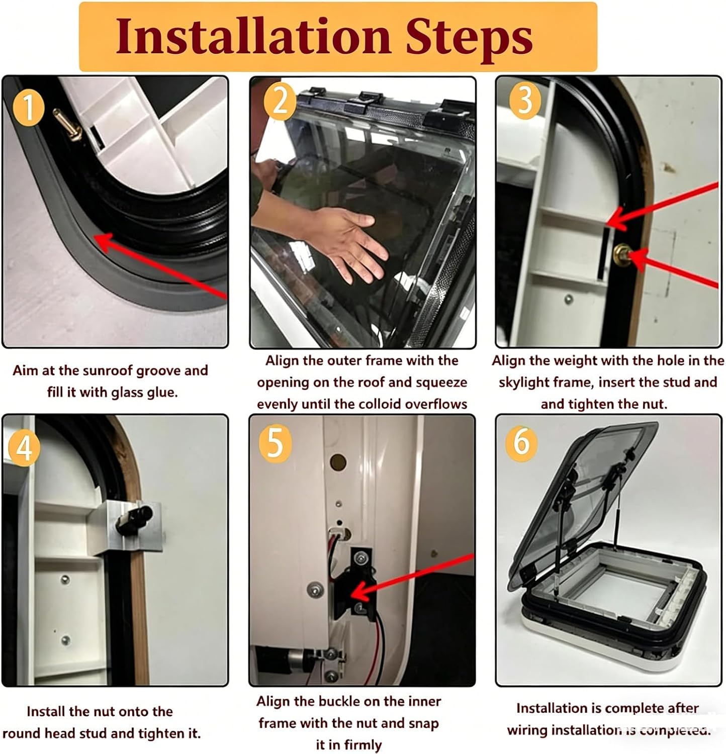 Universal Roof Hatch for Motorhome,RV Windows & Skylights with 12 Built-in LEDs, 70 Degree Opening Angle Skylight for Motorhome Camper Trailer 50x80cm
