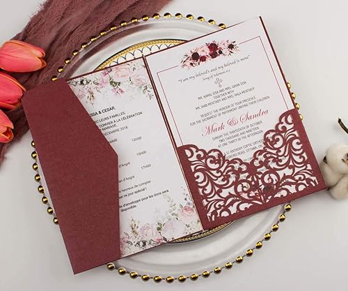 Miniatura 9 de 25 piezas de tarjetas de invitaciones de boda de marfil perla de 8.82 ozm cortadas con láser, solo fundas de bolsillo, sin sobre, sin inserto de 5 x