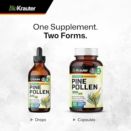 Miniatura 8 de BIO KRAUTER Cápsulas de polen de pino 1000 mg - 100 cápsulas de polen de pino para hombres y mujeres - Suplemento herbario para apoyo inmunológico