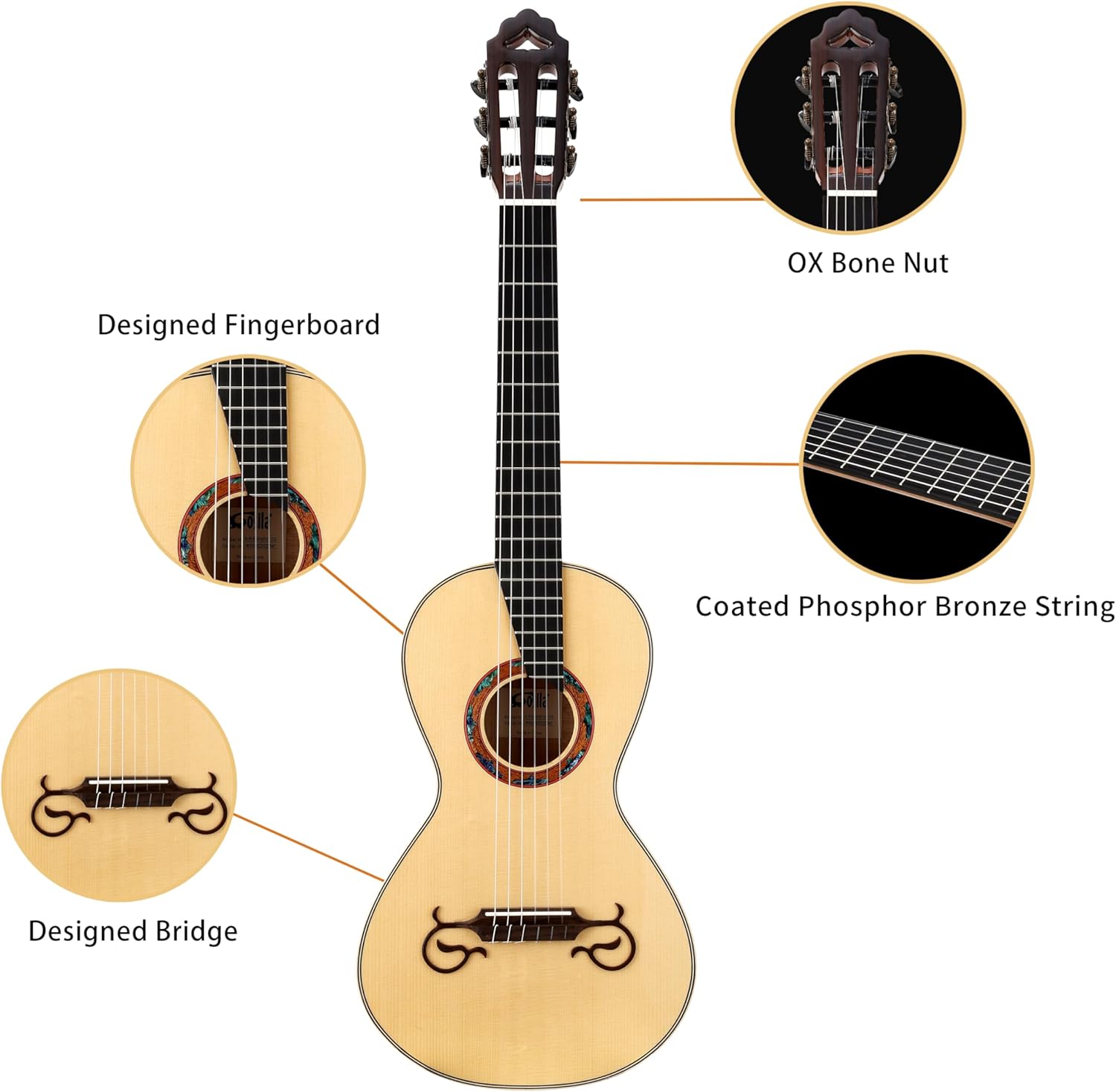 All Solid Classical Guitar Solid Engleman top Solid Flamed Maple back and sides Okoume neck Ebony fingerboard Including a Wooden Case