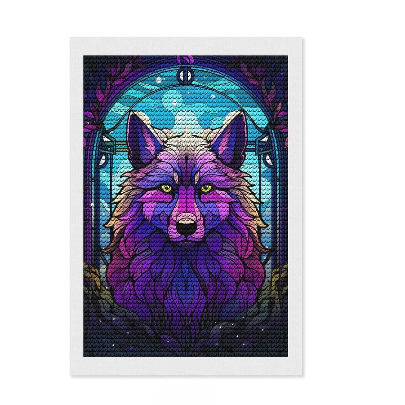 Junmoney Colorful Wolf Neon Art Full Drill Diamond Painting Kit 8"x12", Satisfying Creative Project, Finish and Display, Stress Relief Craft