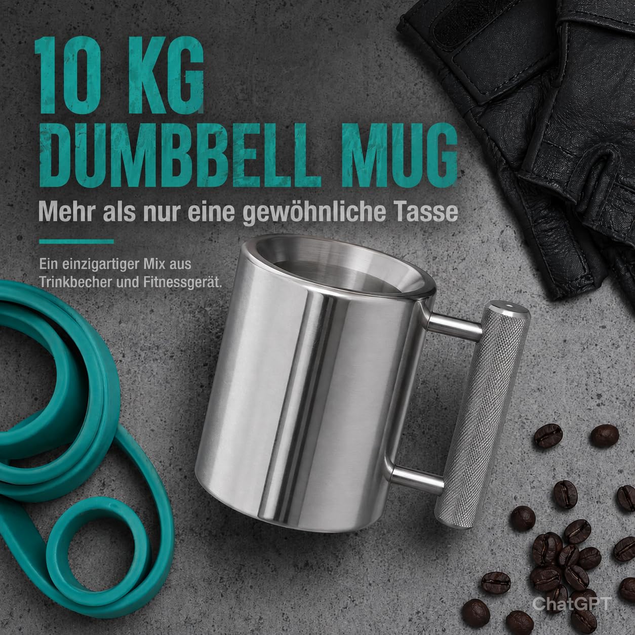 Edelstahl Tasse Schwerer Becher 10 kg, Kurzhantel Kaffeetasse aus Edelstahl 304, Hantel Wasserbecher 400ml, Fitness Sport Wasserbecher für Gym Workout, Lustiger Kaffeebecher Geschenk, Silber