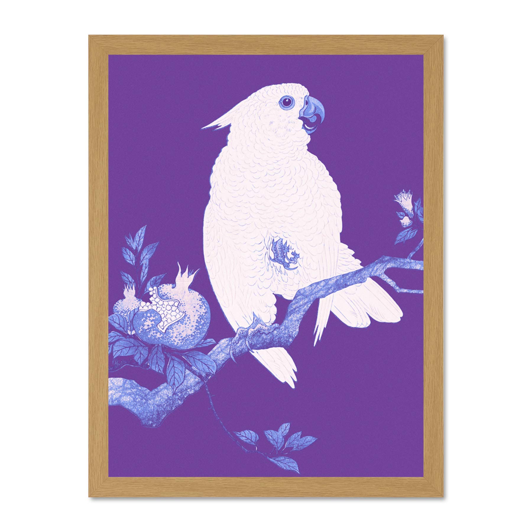Wee Blue Coo Purple Cockatoo By Ohara Koson Large Light Oak Framed Art Print Wall Poster 18x24 inch