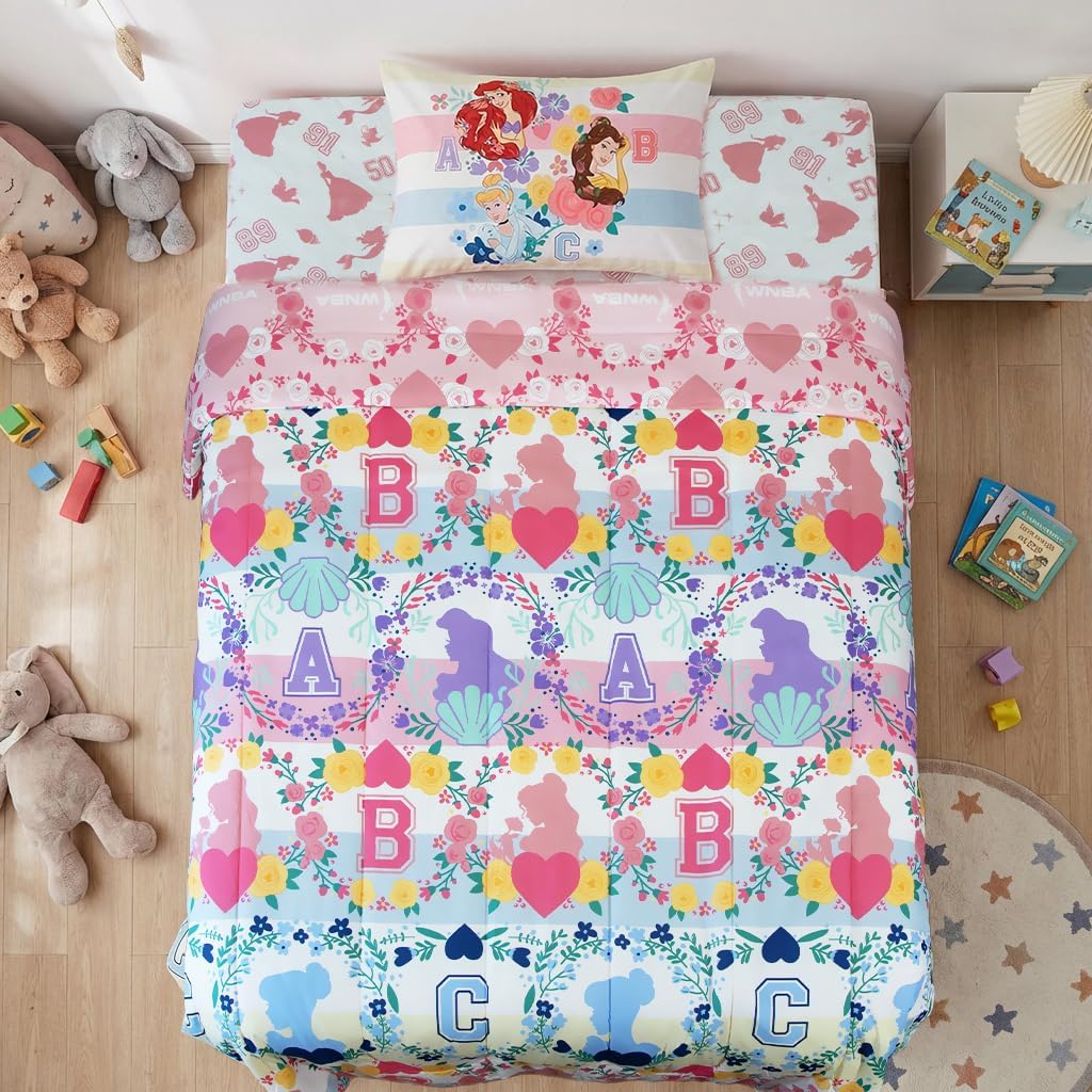 Northwest Disney Princess Twin Comforter Set, Reversible Design Ultra Soft Fade Resistant Microfiber Kids Bedding Set, Officially Licensed