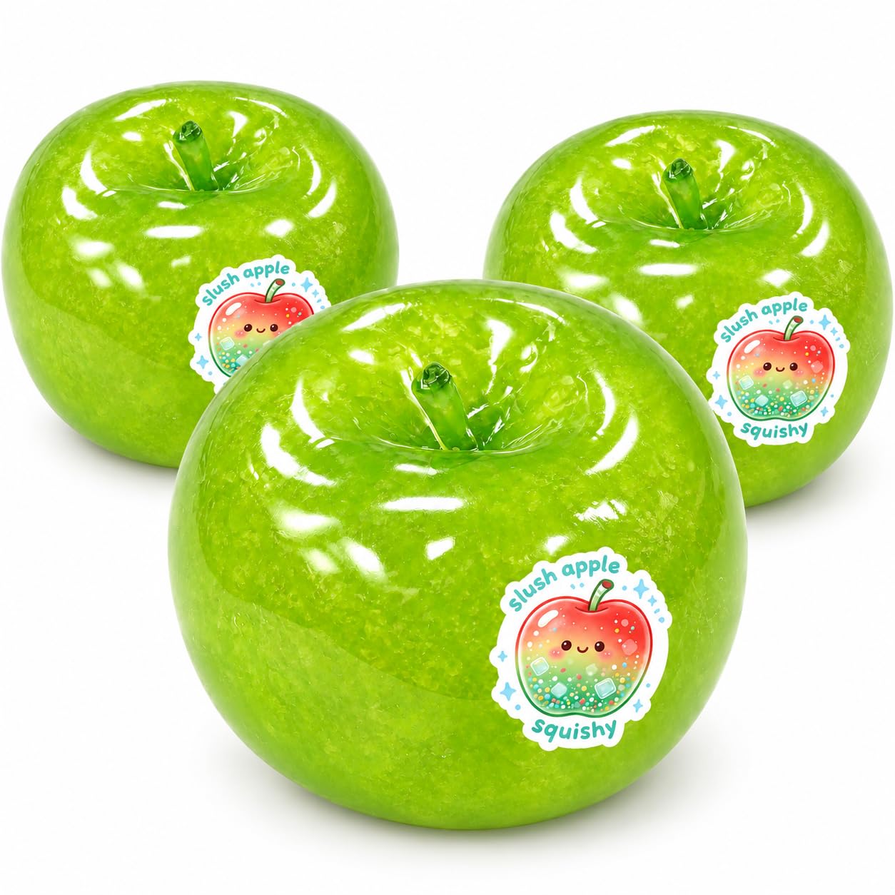 Slushy Apple Squishy – 4-Pack Set with Watermelon Slushy Squishies, Potato & Transparent Fruit Ball, Soft ICY-Slush Sensory Fidget，4 Packs (3　PCS　Apple Squishy)