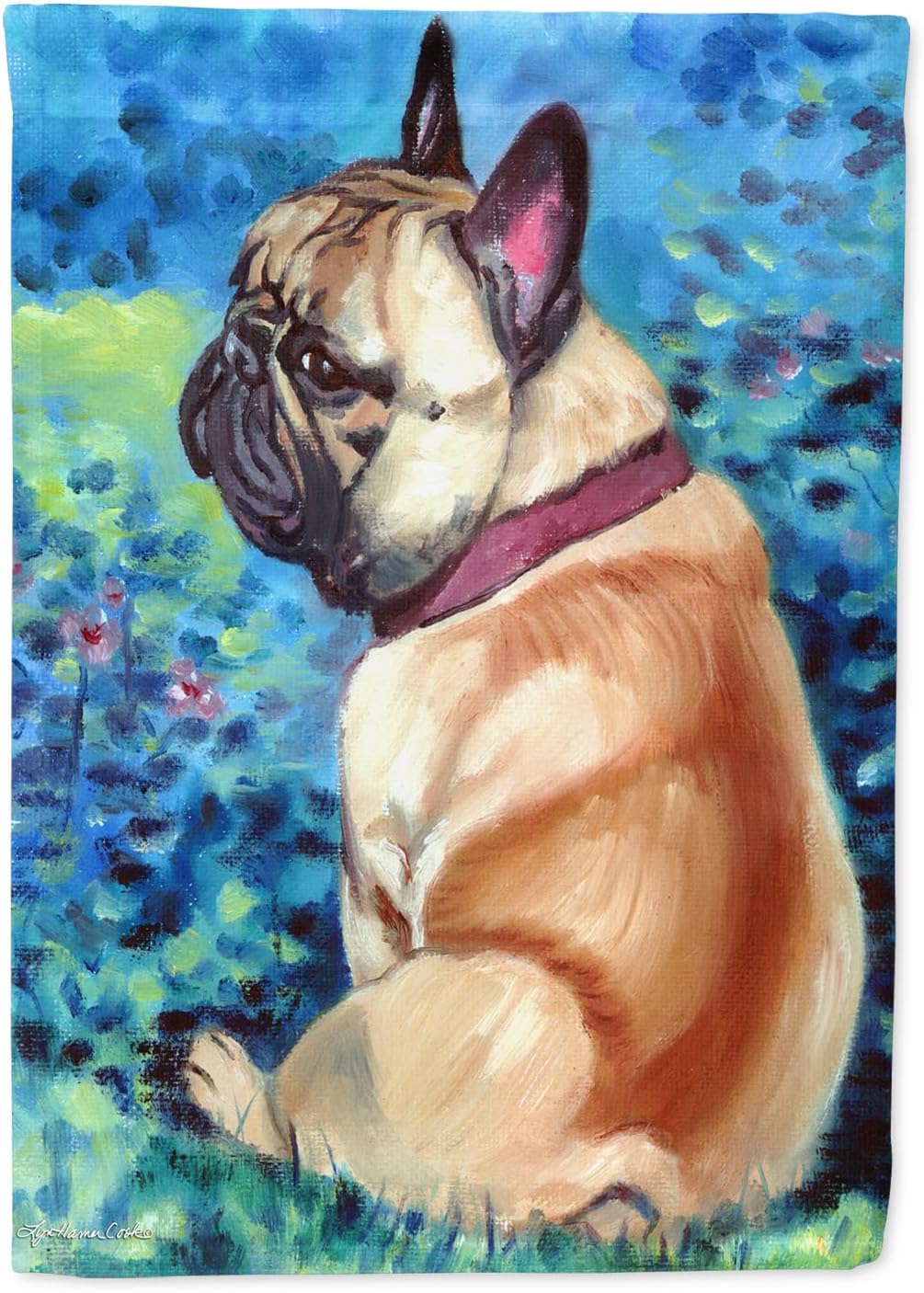 Caroline's Treasures 7313CHF Fawn French Bulldog in Flowers House Flag Large Porch Sleeve Pole Decorative Outside Yard Banner Artwork Wall Hanging, Polyester, House Size, Multicolor