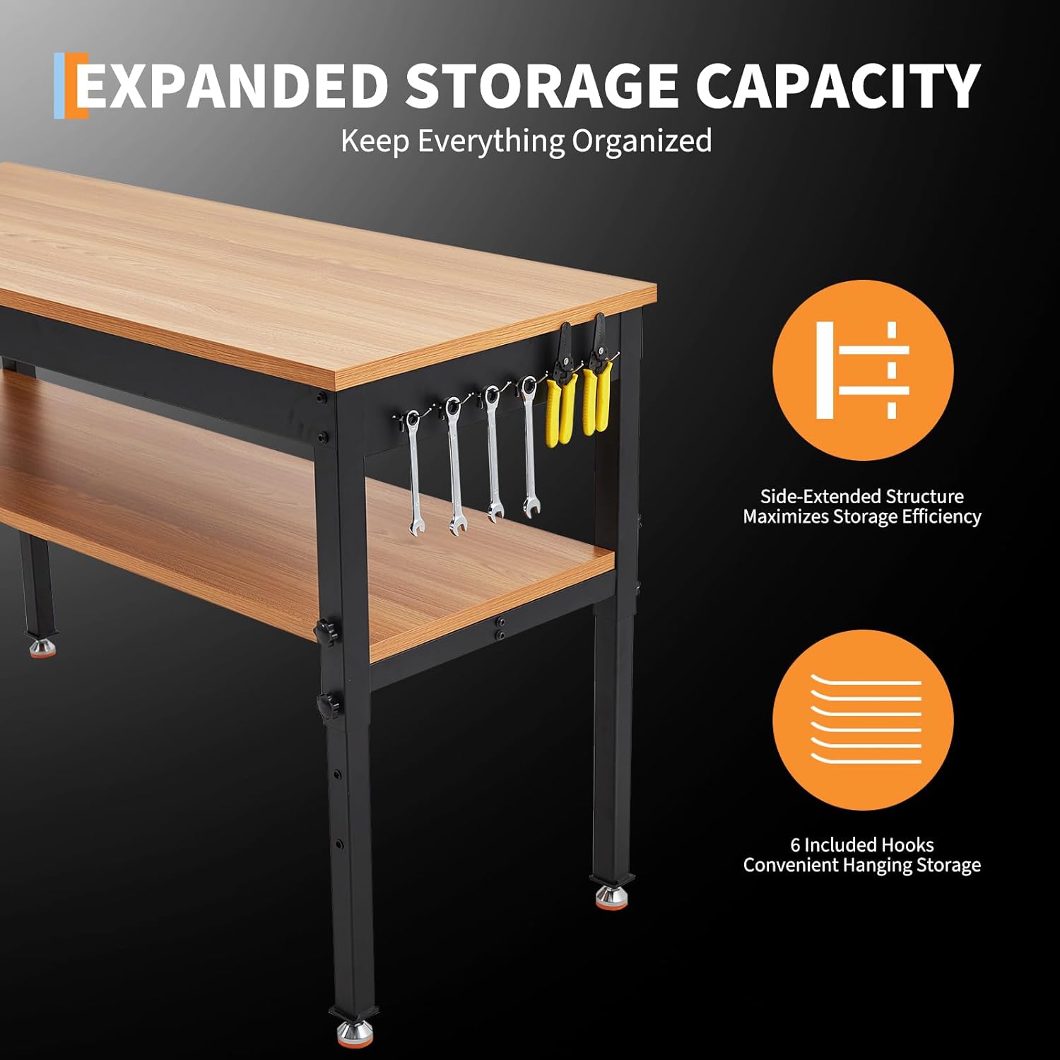 48" Work Bench, Adjustable Height Workbench with Storage Shelf, 48" x 24" Work Benches for Garage, 2500 LBS Tool Bench with Power Outlet for Workshop & Home