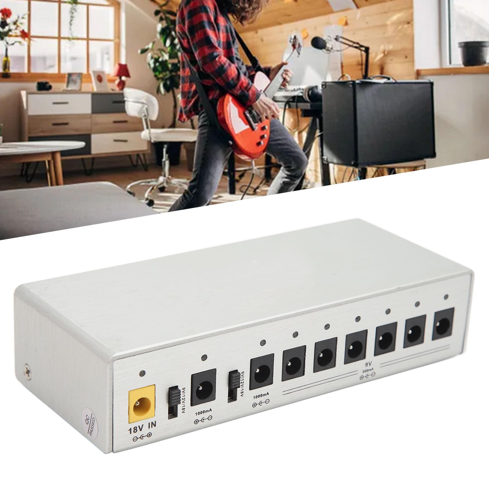 Airshi Gitarren-Effektpedal-Netzteil, Gehäuse aus Aluminiumlegierung, 8 Ausgänge, Isolierte Rauschunterdrückung, CR8-Gitarren-Netzteil für 18-V-Effektpedal