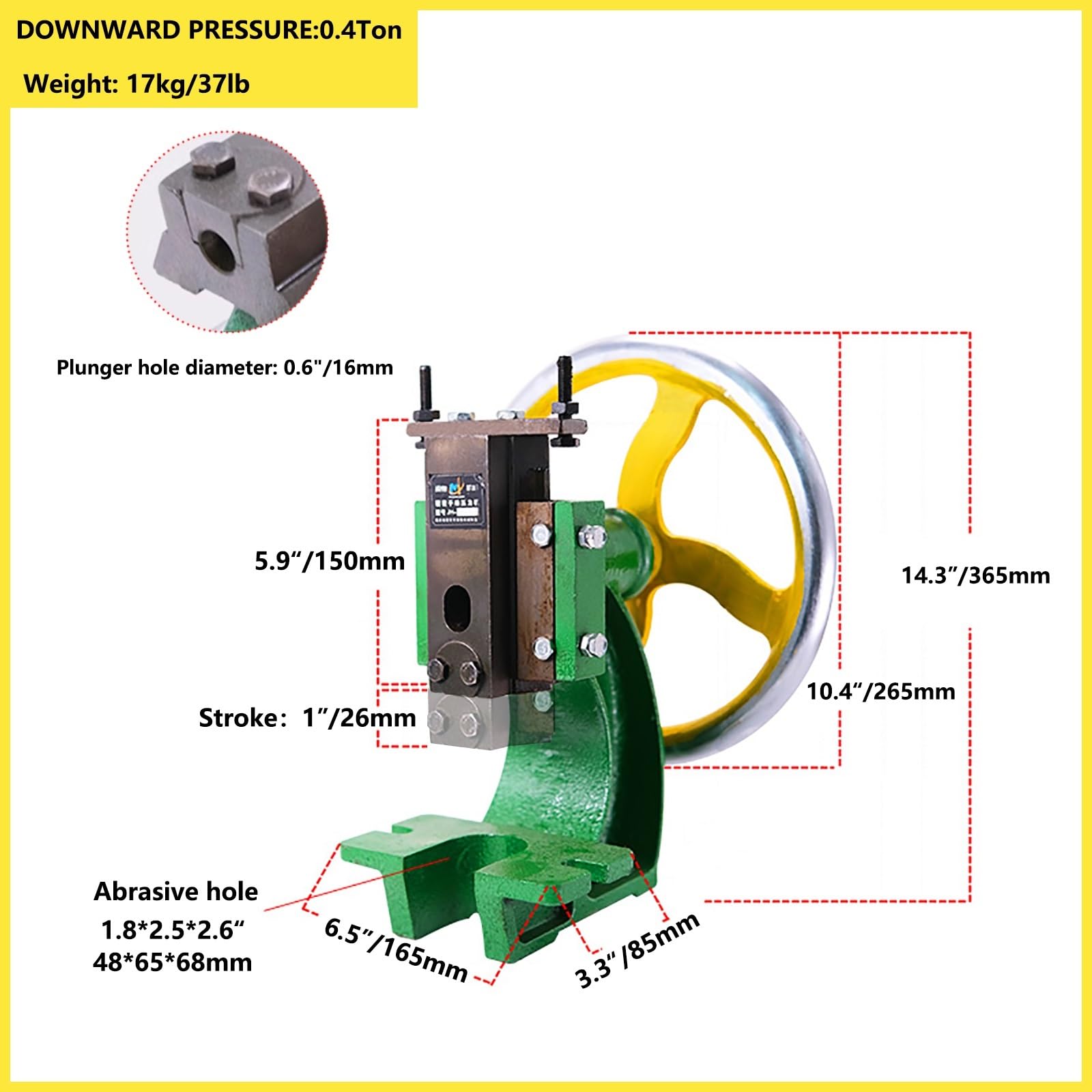 Prensa de eje resistente, prensa manual de rueda manual, prensa industrial plana para perforar, doblar y extrusión, hierro fundido de 0.4 a 1.2 toneladas, herramienta de banco de precisión