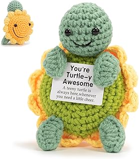 Bafiwu Funny Positive Turtle Gifts,Cute Handmade Positive Crochet Animals,Funny Birthday Gifts for Women,Emotional Support Presents for Women Men Chriatmas Decor (smile)