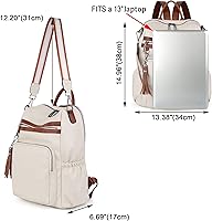 Vista 7 de UTO Mochila de cuero vegano para mujer, diseño de moda, convertible con borla, para viajes, con borla