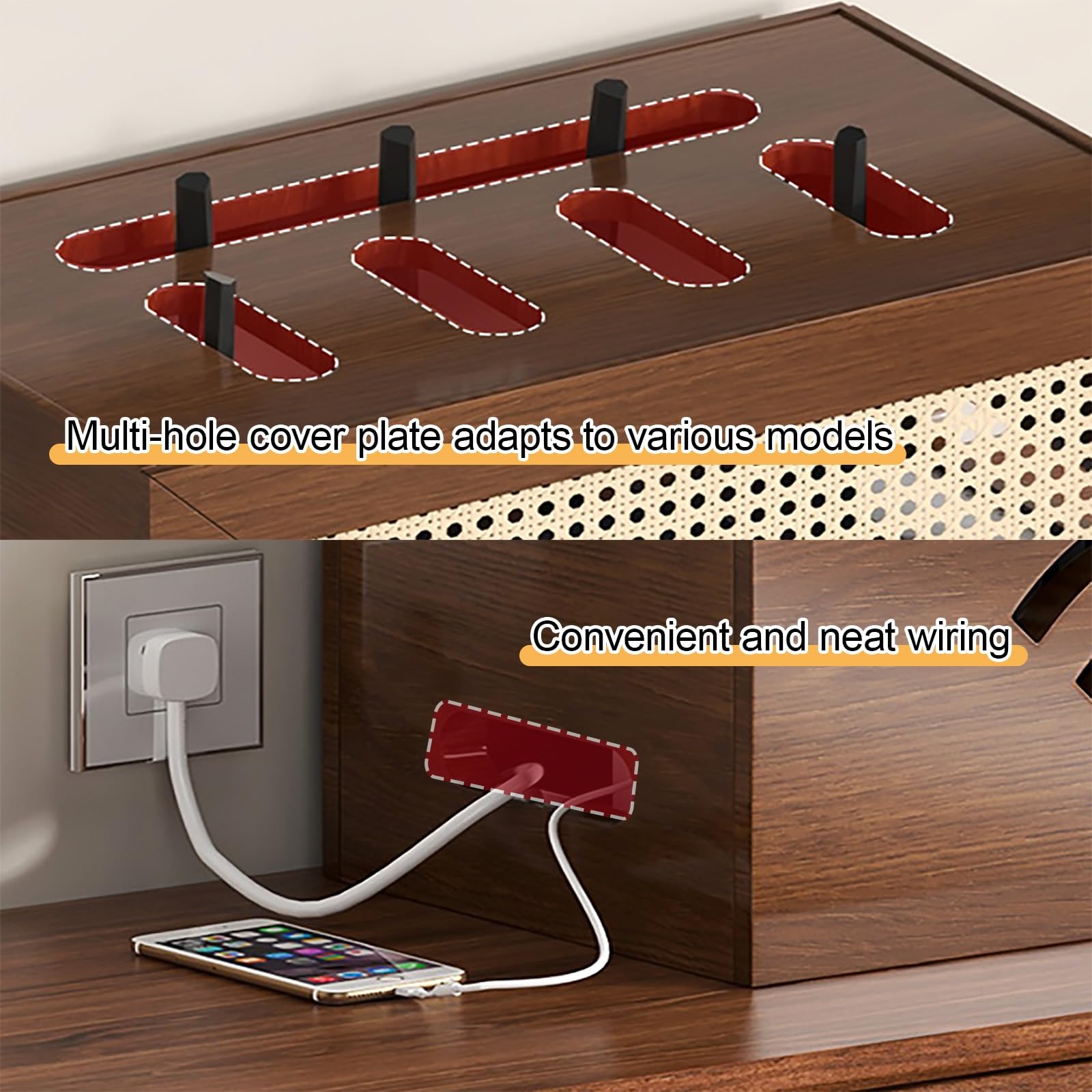 Drewniany router biurkowy Sto Box, router WiFi, szafka domowa z wentylacją, rozpraszaniem ciepła i kablem, brązowy (32 cm / 12.6in)