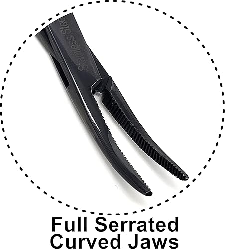 Vista 8 de Pinzas de bloqueo hemostático de 5 pulgadas curvadas con mandíbulas dentadas completas, ideales para sujetar, pescar, bomberos, enfermeras, médicos