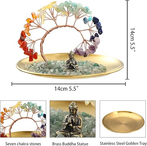 Vista 2 de Árbol de cristal de 7 chakras, estatua de Buda para riqueza y suerte, yoga, meditación, decoración del hogar, acentos, sala de estar, dormitorio