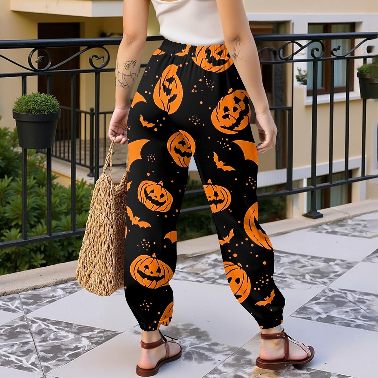 FQZWONG Halloween Pants for Women Cute Bat Costumes Lounge Print Sweat Pant Halloween Ghost Sleepwear Y2k Holiday Party Pjs