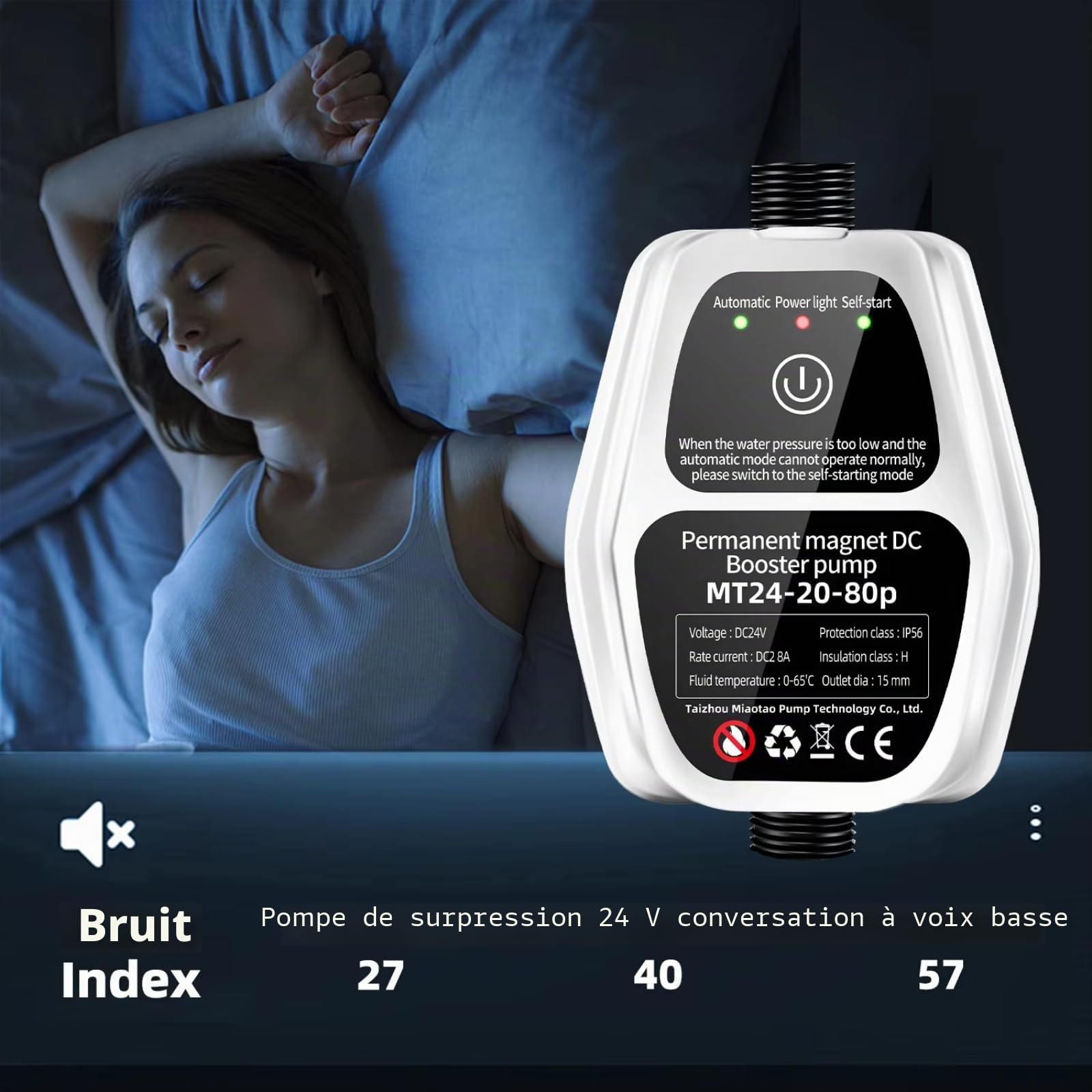Pompe d'augmentation de pression 24V, 100W 25L Pompe de surpression d'eau silencieuse à détection intelligente entièrement automatique pour systèmes d'alimentation en eau