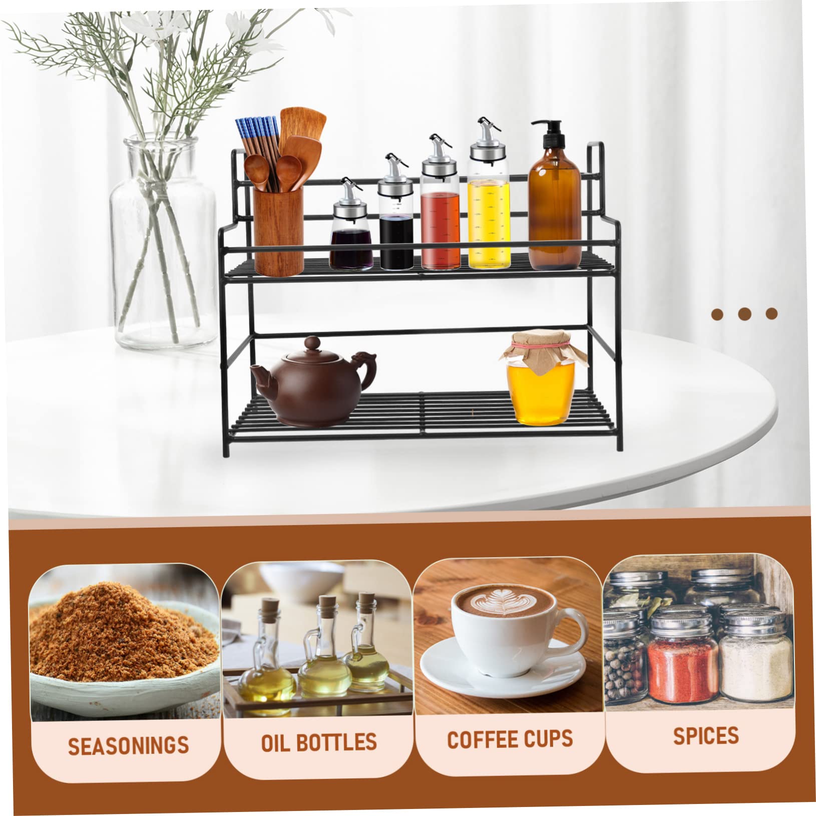 Cabilock Étagère à Épices Cuisine en Acier Inoxydable Noir, 3 Niveaux, Résistance Élevée et Grosse Capacité de Charge, Organisateur pour Pantries Cuisine Domestique