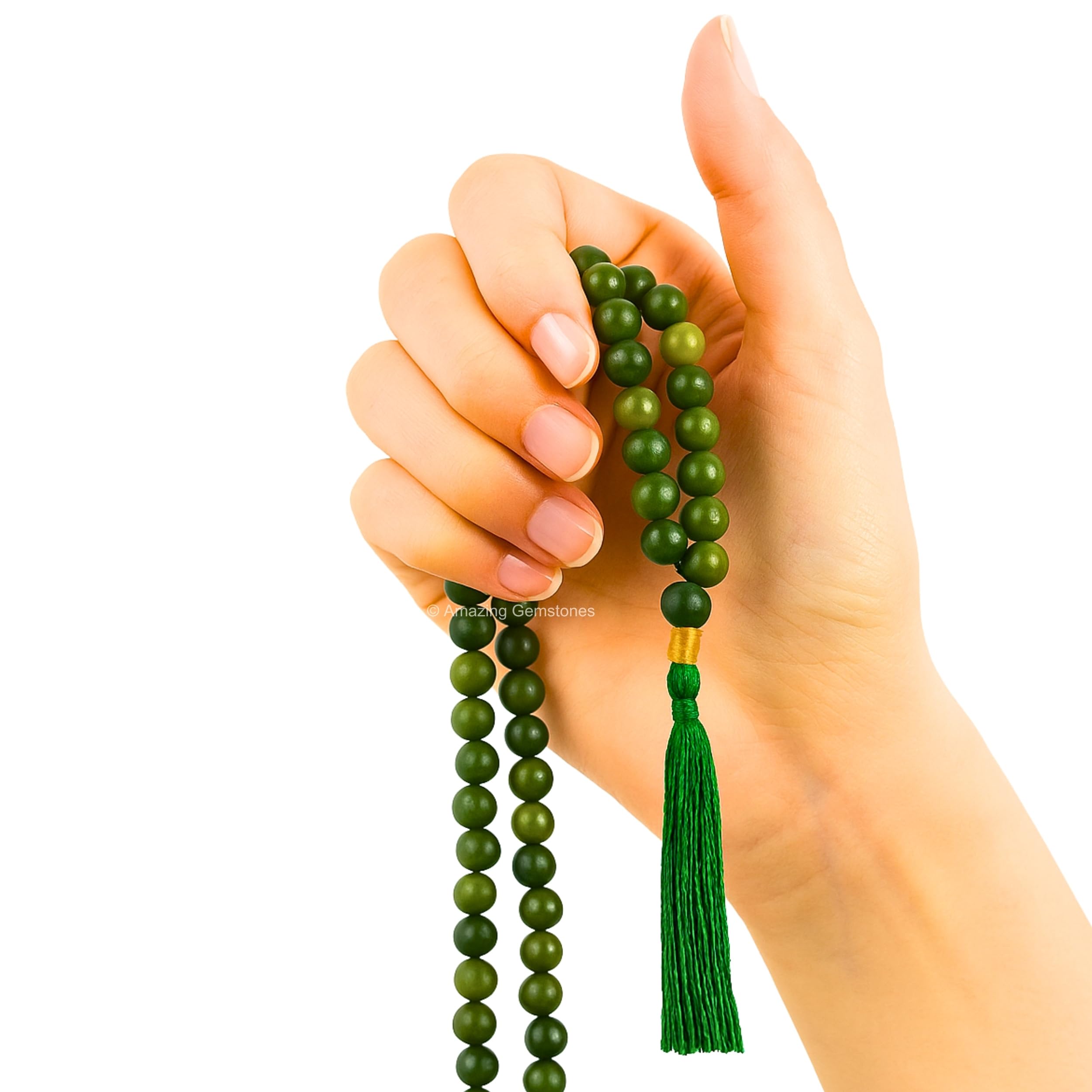 Japa Mala 108 cuentas de oración collar y pulsera Mala para meditación, Without Knots, Gema, Jade