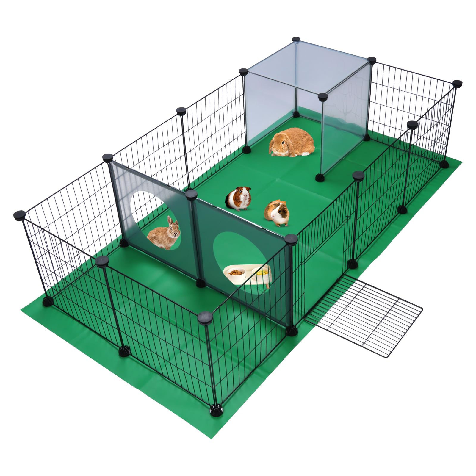 SILVER VALLEY Corralito para mascotas, jaula de animales pequeños, valla de ejercicio con alfombrilla, panel de malla de hierro, diseño interesante de agujeros de juego, ideal para cachorros, conejos