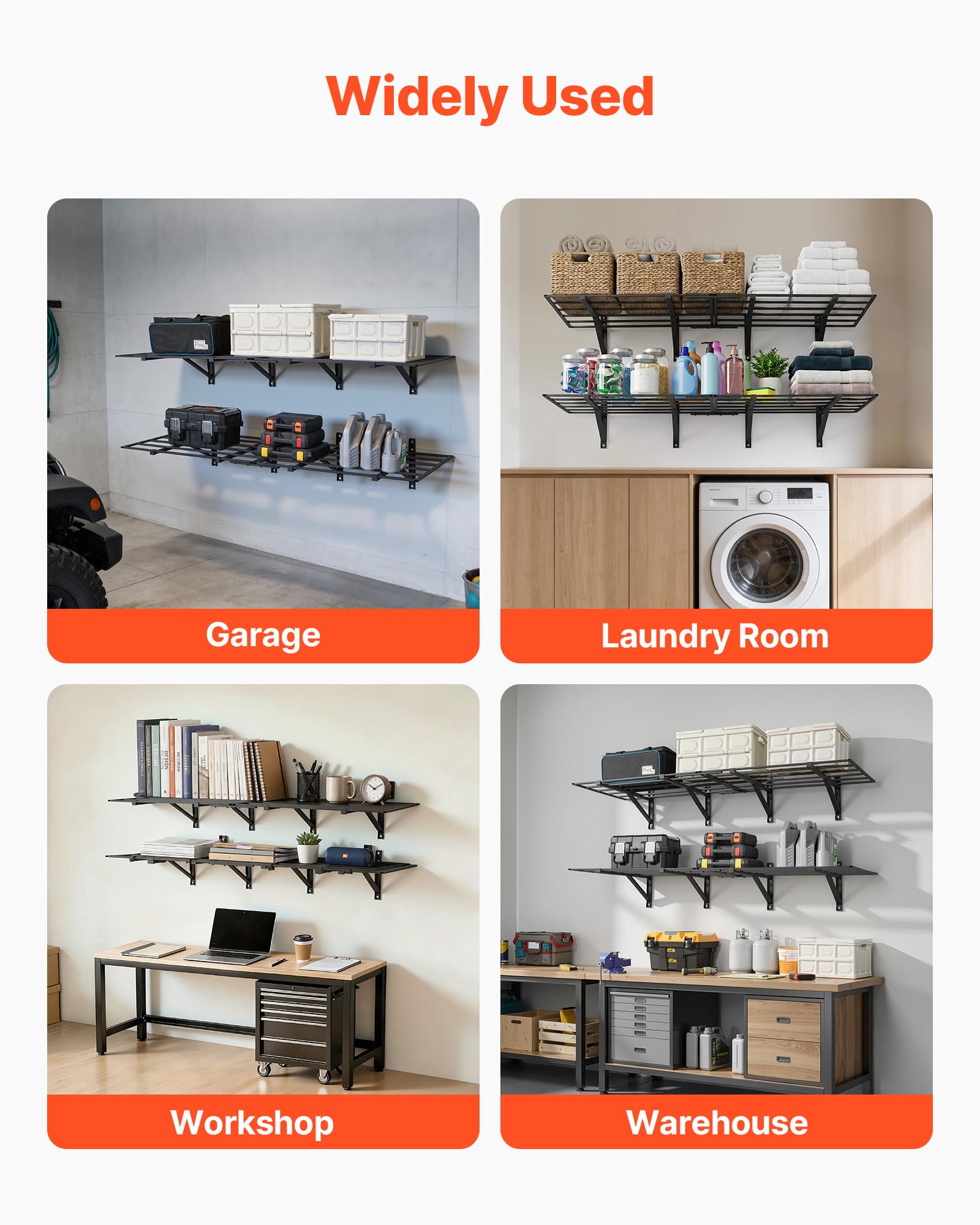VEVOR 2er-Set Garagenregal 1832x635x305mm Werkzeugaufbewahrung 362 kg pro Schicht Werkzeughalter Wand 1832x635 mm Regalfläche Aufbewahrungsregale Metallregal Werkzeug Organizer Wandregale