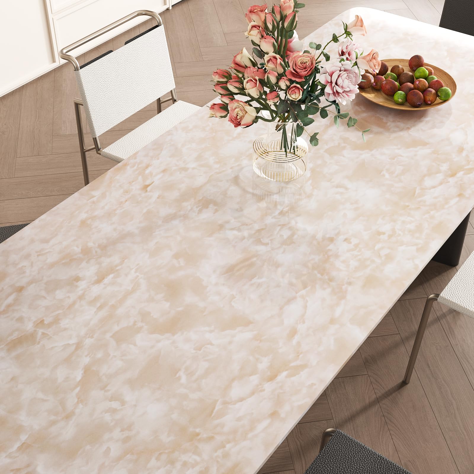 Papier peint adhésif marbre nuageux beige brillant haut de gamme