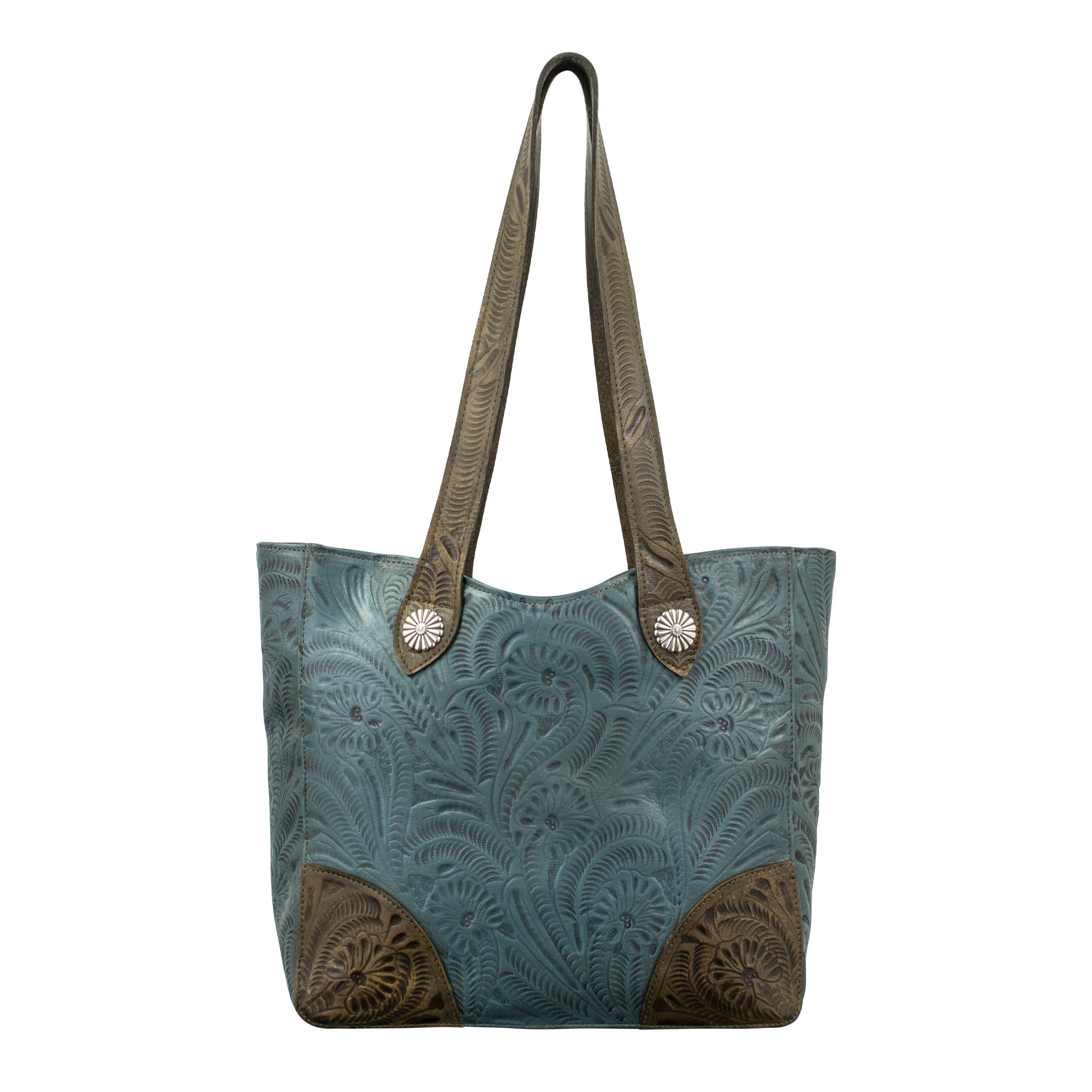 American West Handcrafted Leather Large Zip-Top Tote Concealed Carry Pocket on Back Purse for Women Annie's Secret Collection | Conceal Carry: Denim Blue