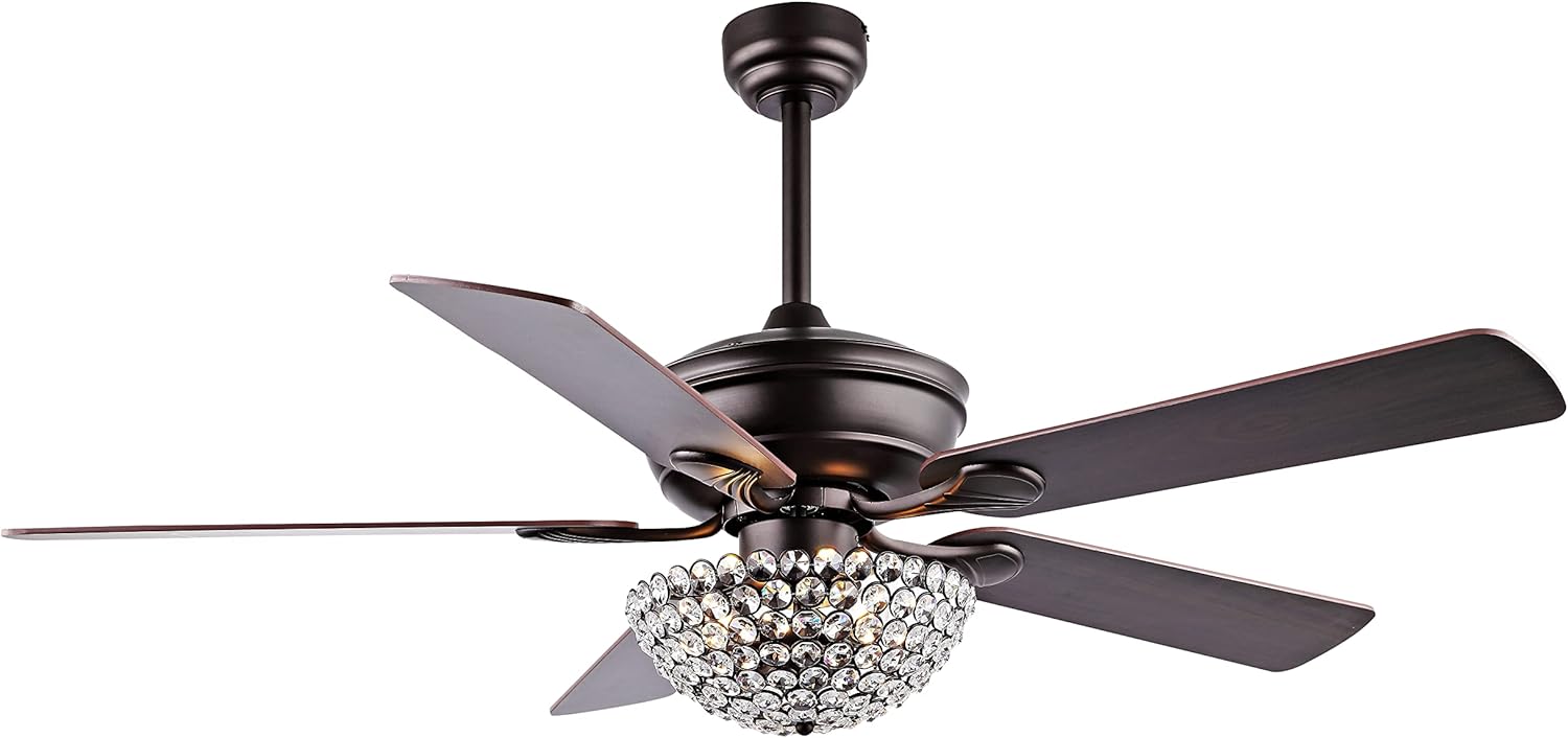 JONATHAN Y 52" Oil Rubbed Bronze LED Ceiling Fan with Remote, 3-Light Traditional Glam Ceiling Fan for Living Room and Bedroom, 5 Reversible Blades, Crystal Prism Bowl Shade (JYL9711A)