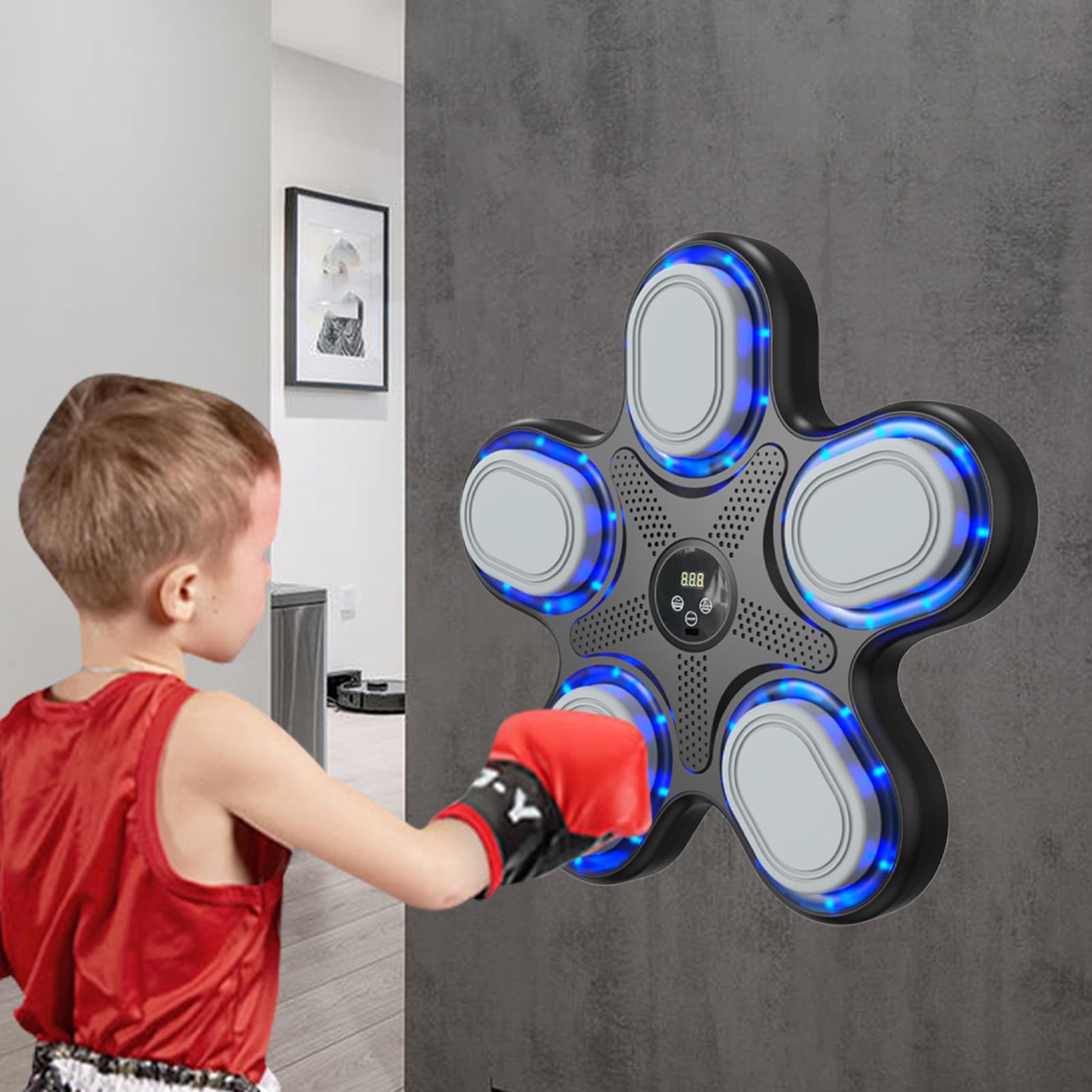 Máquina de música boxeadora - entrenador electrónico inteligente con luces | LED, montaje interactivo en la pared | equipo de fitness para niños, adultos, gimnasia en casa, boxeo interior
