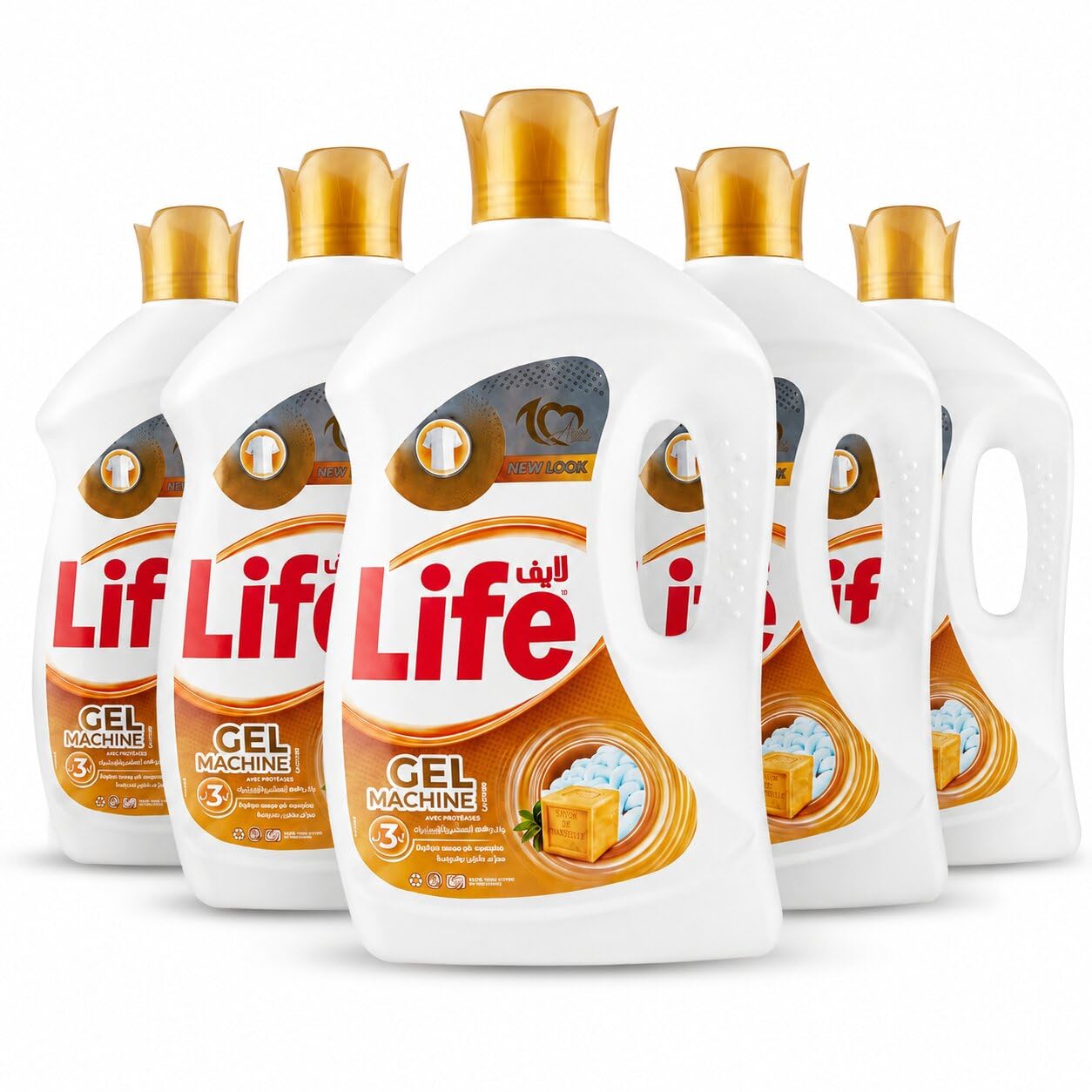 Life Lessive Savon de Marseille 3L – Pack de 5 Bidons – Lessive Liquide pour Linge, Vêtements, Draps, Serviettes et Linge de Maison