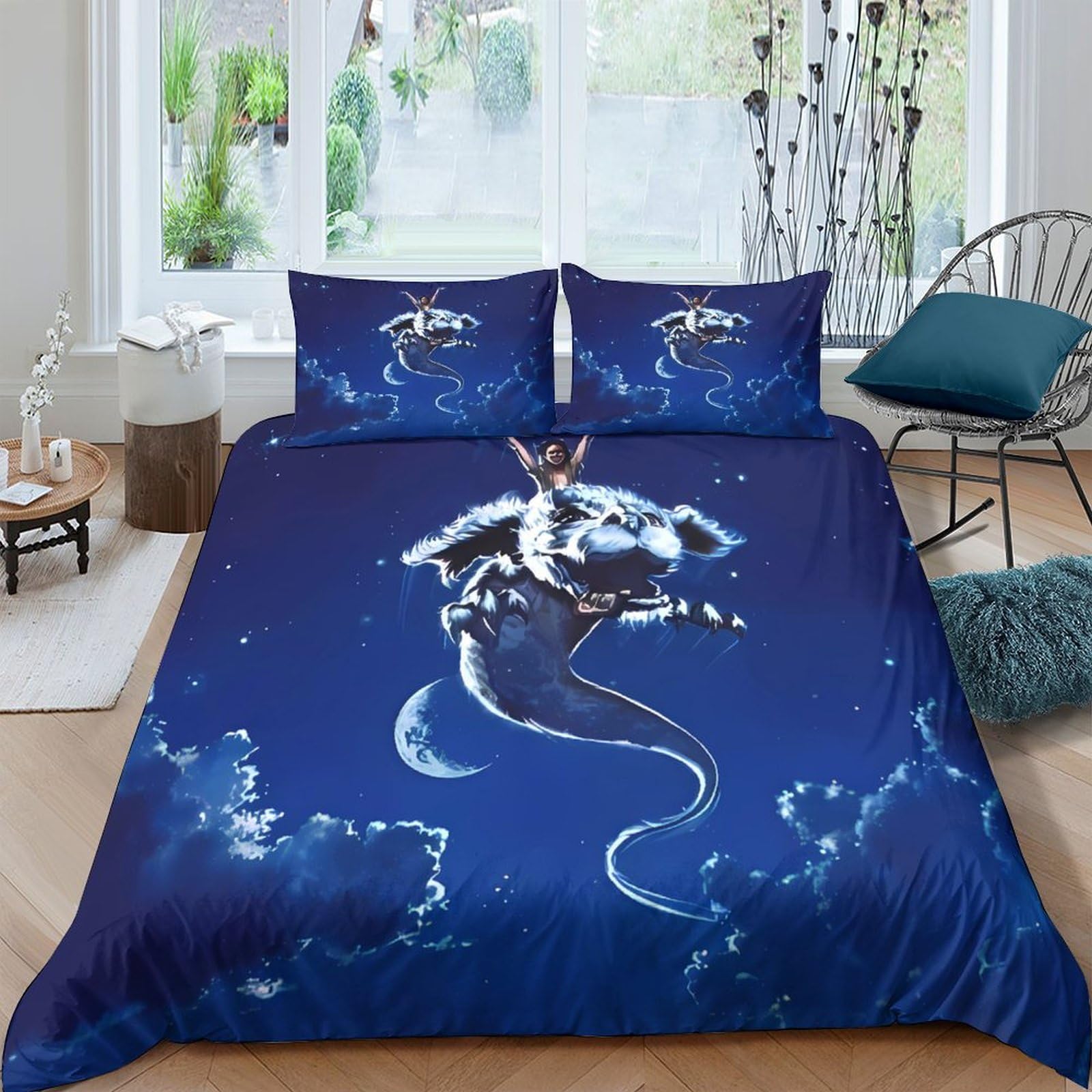 Ctjqhvkz Style-5 3D Printed Night Dragon Fitted Sheet Microfiber Blue Fantasy Cloud Mattress Cover For Bedroom Guest Room Decor Single（135X200cm）