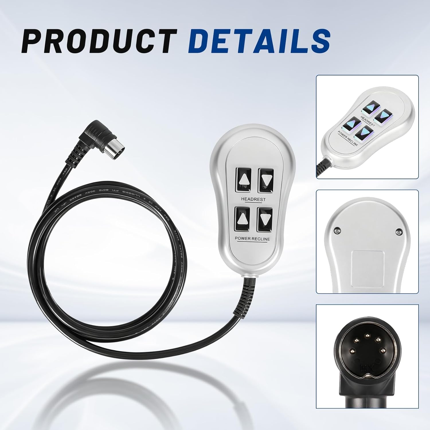 MLSK13-B3 4 Button 5 Pin Lift Chair Remote, Power Recliner Hand Controller with Backlight, Prong Remote Hand Control for Electric Lift Recliners and Sofas