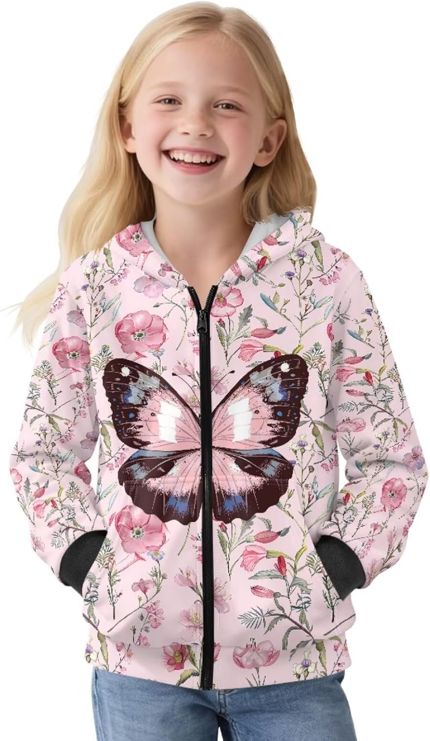 Kids Zip-Up Hooded Sweatshirts Casual Long Sleeve Fleece Hoodie Winter Fall Clothes for Girls Boys