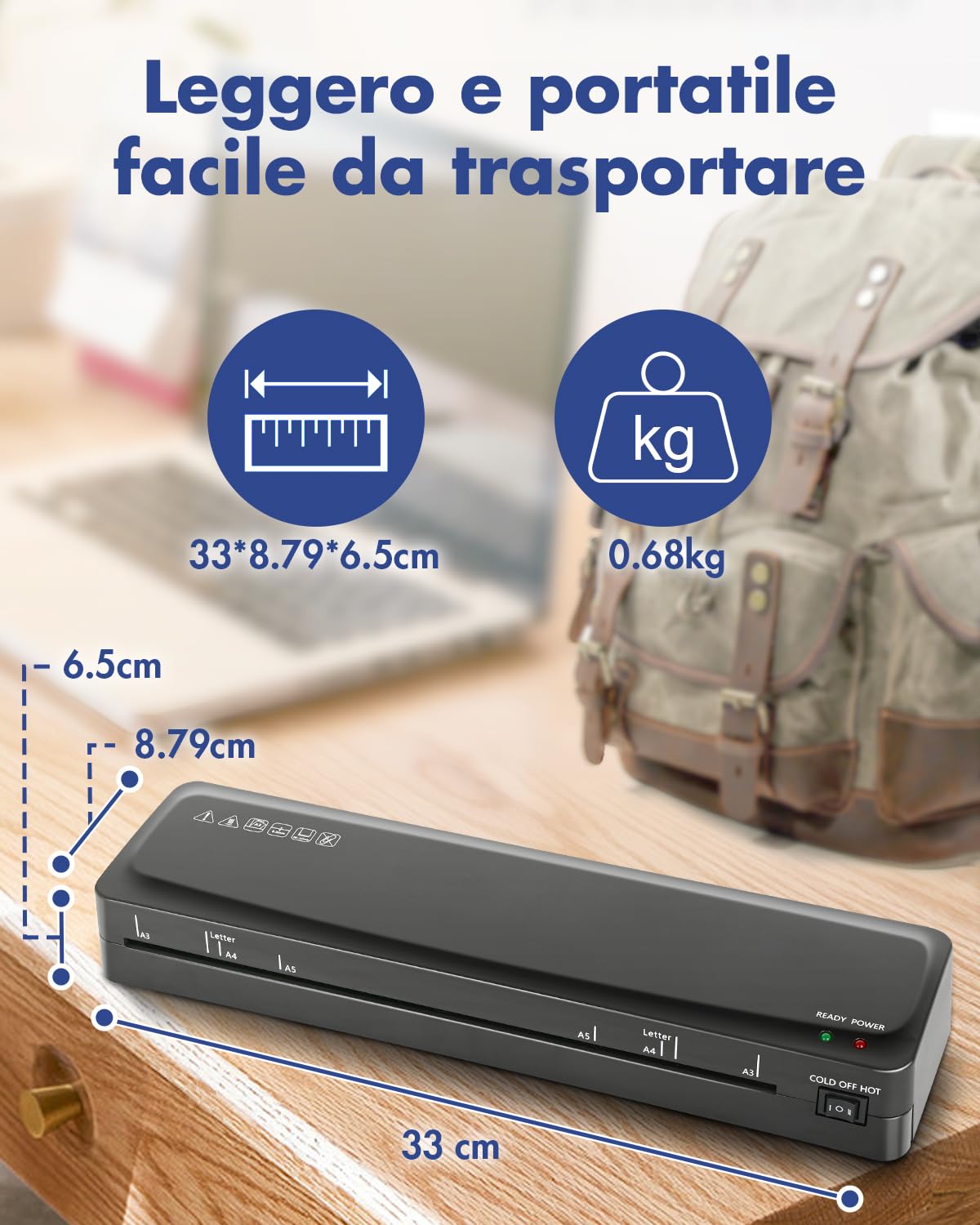 Plastificatrice, Plastificatrici A3 A4 A5 A6 a Caldo e a Freddo con taglierina, Arrotondatore per angoli, Laminatrice portatile per casa/ufficio/scuola