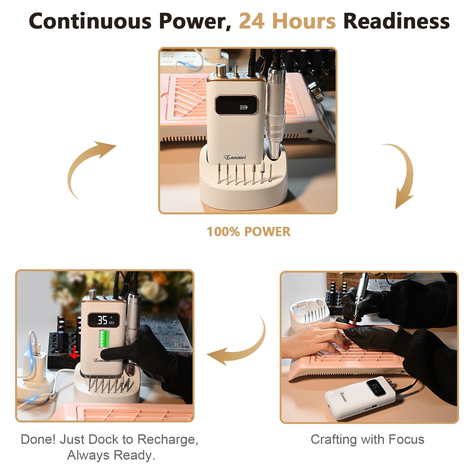 7-in-1 Torno para Uñas Profesional 35000 RPM, lima uñas electrica con Base de y 7 Brocas, para Uñas de Gel de Acrílico Eliminado, Manicure e Pedicure, Inicio / Salón, Blanco