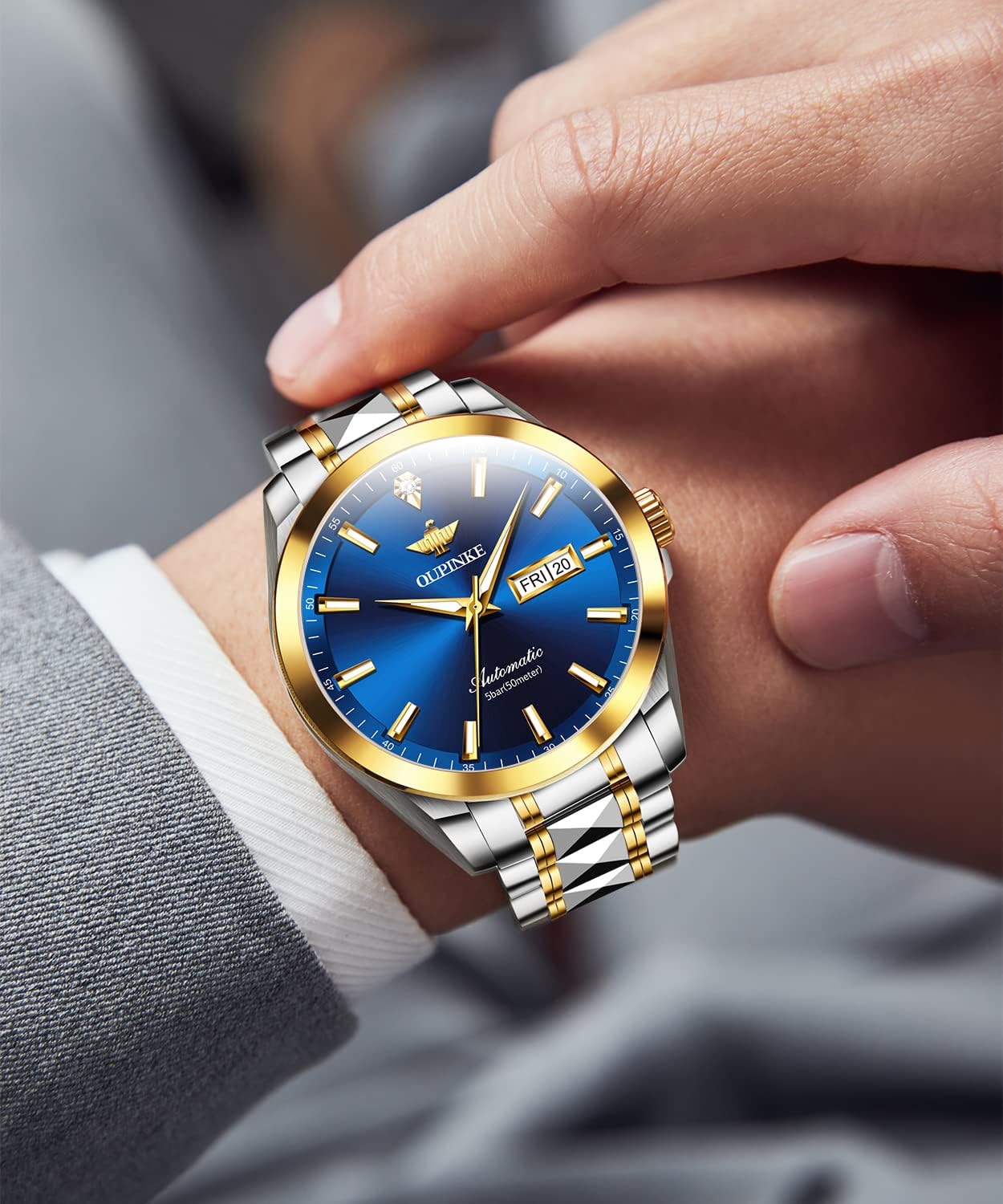 OUPINKE Mens Automatic Watches Gold Diamond Luxury Dress Self Winding Mechanical Sapphire Crystal Luminous Waterproof Mens Wrist Watch - Image 4