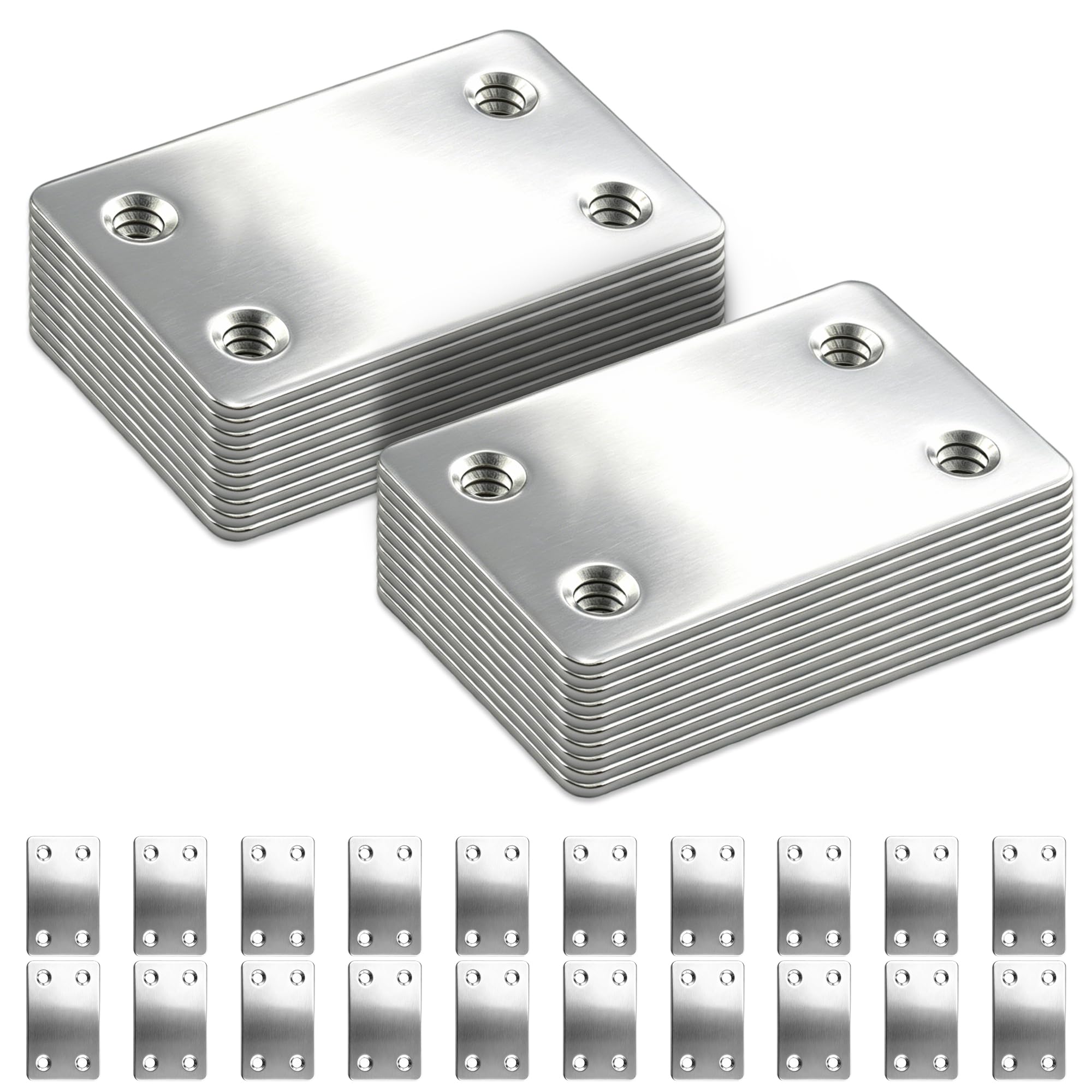 Liyerfer 20 Pcs Flat Brackets for Wood, 60 x 38 x 1.2 mm Joining Plates for Wood, Sleeper Bracket Heavy Duty, Stainless Steel Mending Plates for Connector, Metal Brackets for Wood Fixing